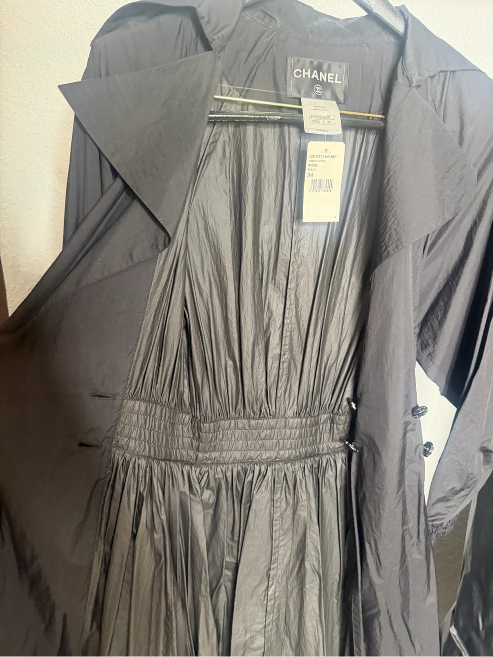 CHANEL Black Long Sleeve Nylon Oversize Trench- Coat Style Dress